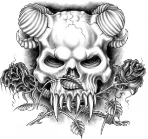 Démon skull type tattoo