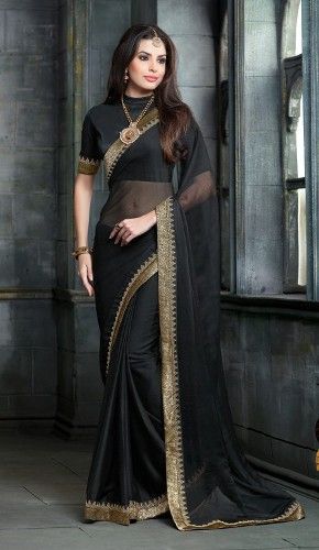 Simplu Saris-Plain Black Sari 2