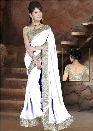 Simplu Saris-Pure White Plain Sari With Border 5