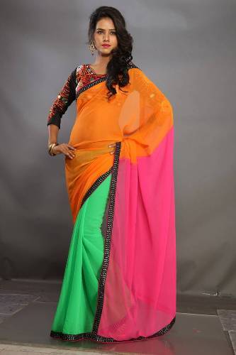 Plain Saris-Colour Block Plain Sari 8